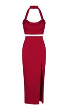 Moda Operandi Rasario Draped Satin Top With Wide Straps And Satin Midi Skirt