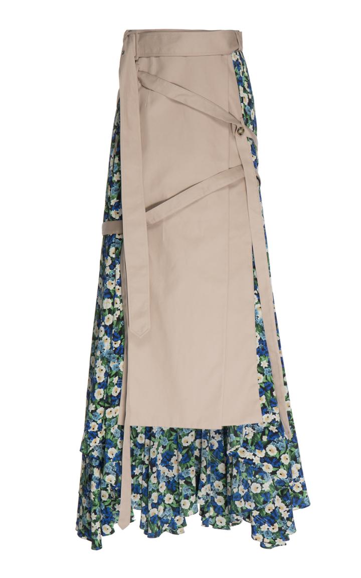 Rokh Pleated Wrap-effect Floral-print Skirt