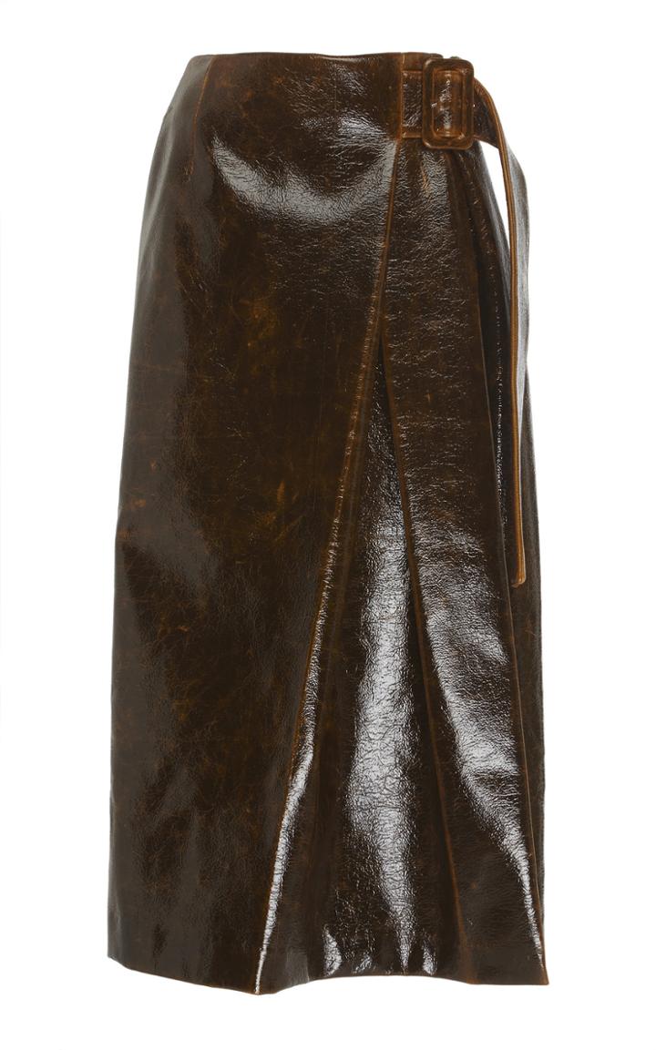 Rejina Pyo Ellis Wrap-effect Laminated Leather Belted Midi Skirt