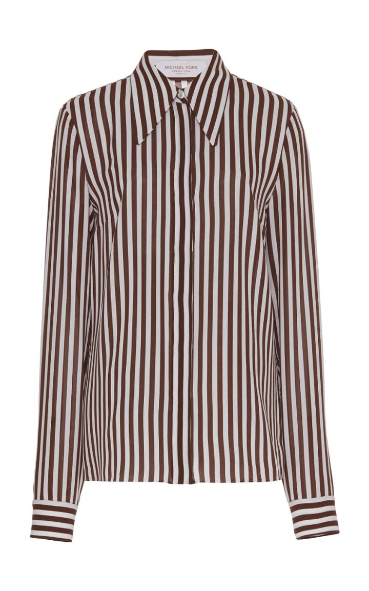 Moda Operandi Michael Kors Collection Deck Stripe Silk Georgette Button Down Shirt S