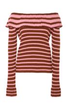 Msgm Off-the-shoulder Striped Knit Wool-blend Top