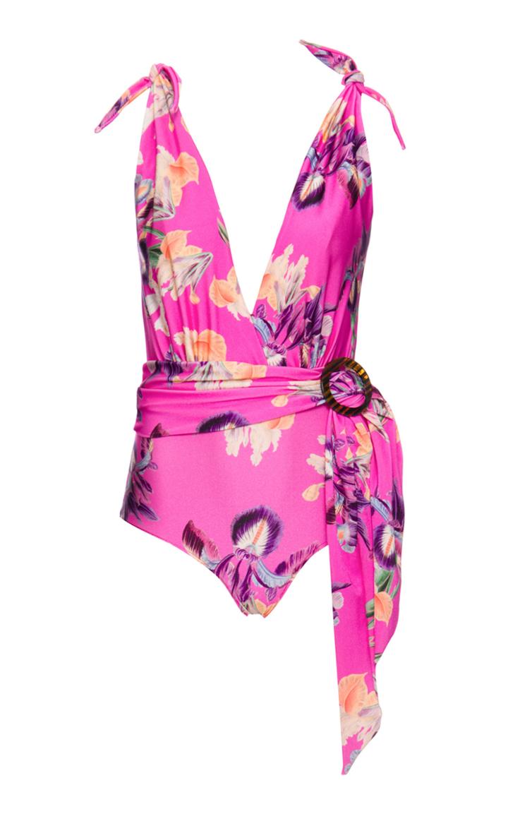Moda Operandi Patbo Grace Plunge Belted One Piece Size: S