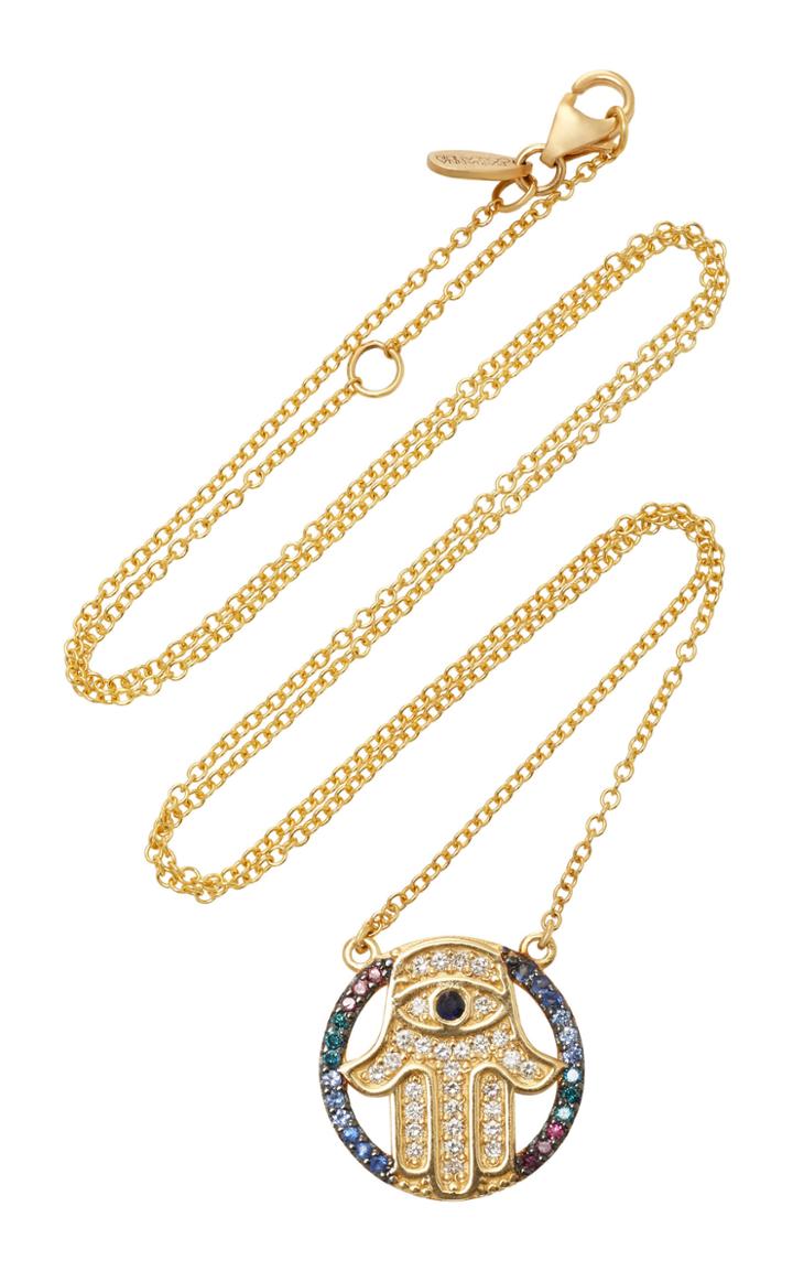 Marianna Goulandris Mini Hamza 14k Gold Diamond And Sapphire Necklace