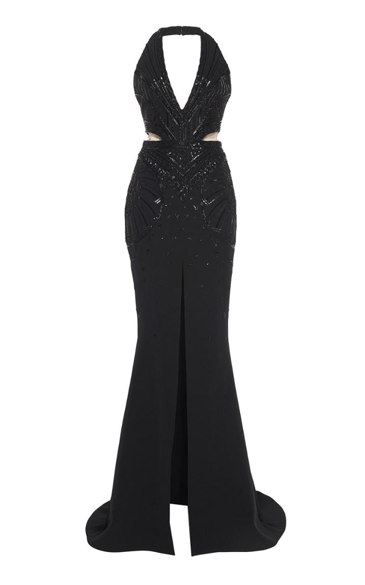 Zuhair Murad Beaded Cady Halter Gown