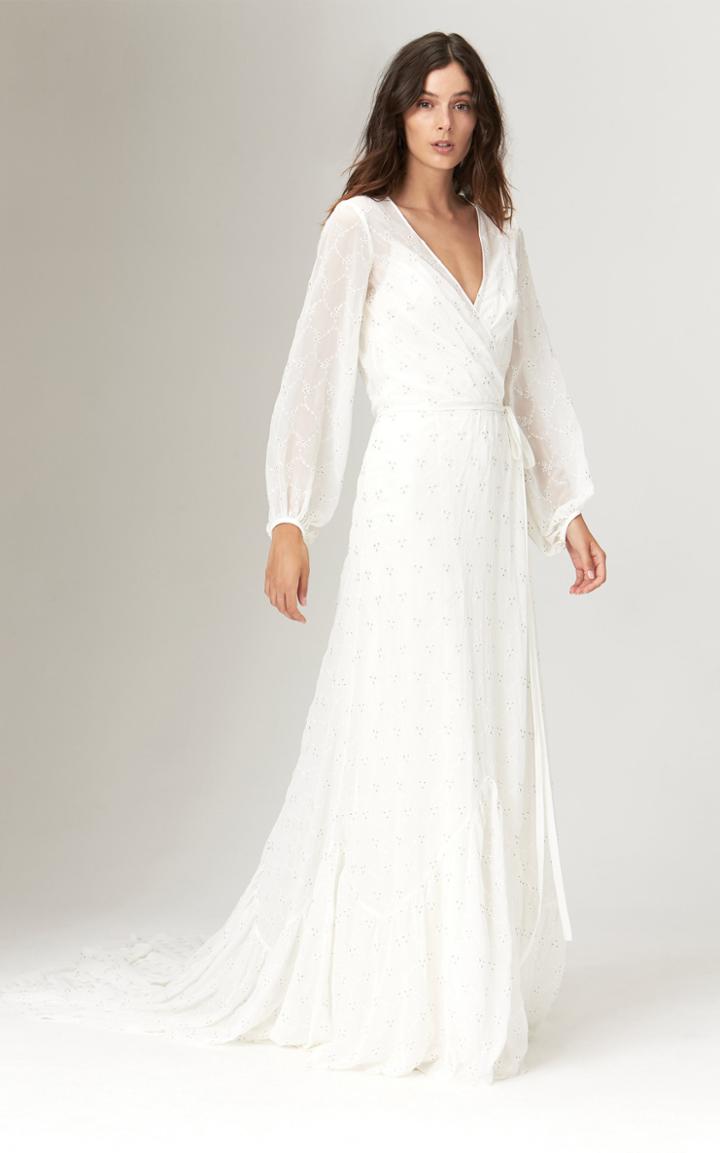 Savannah Miller Florence Metallic Embroidered Wrap Dress With Frill Hem