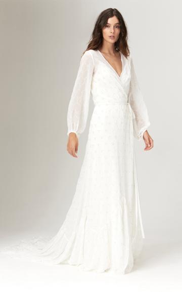 Savannah Miller Florence Metallic Embroidered Wrap Dress With Frill Hem