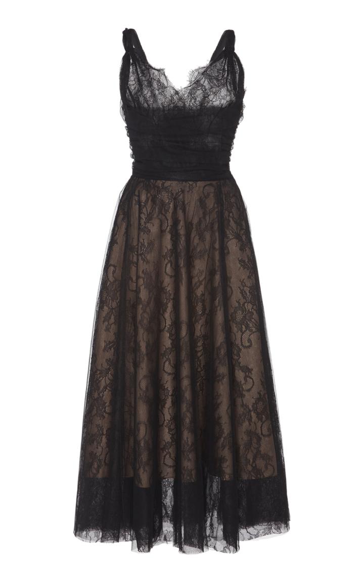 Rochas Sleeveless Lace And Tulle Mid Dress