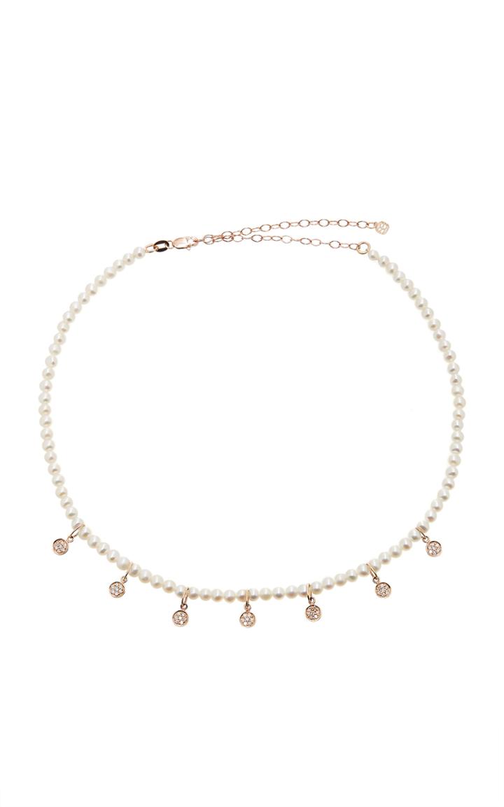 Sydney Evan Diamond Pave Disc And Fresh Water Pearl Necklace