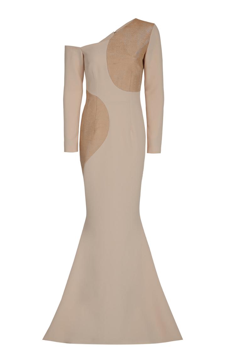 Moda Operandi Safiyaa Beatrice Heavy Crepe, Shimmer Stretch Mesh And Piping Dress