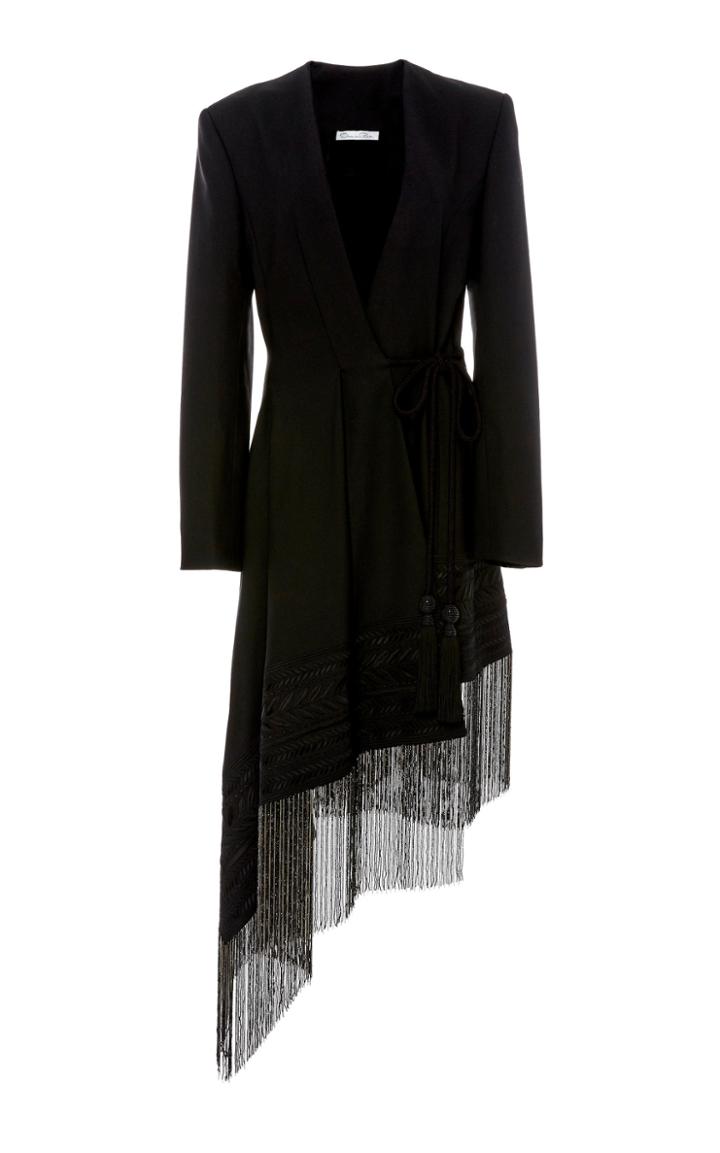 Oscar De La Renta Fringe-embellished Wool-blend Coat