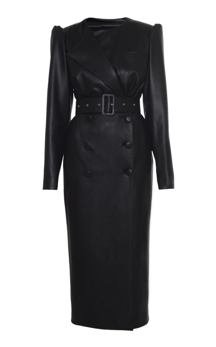 Moda Operandi Anouki Double Breasted Vegan Leather Blazer Dress