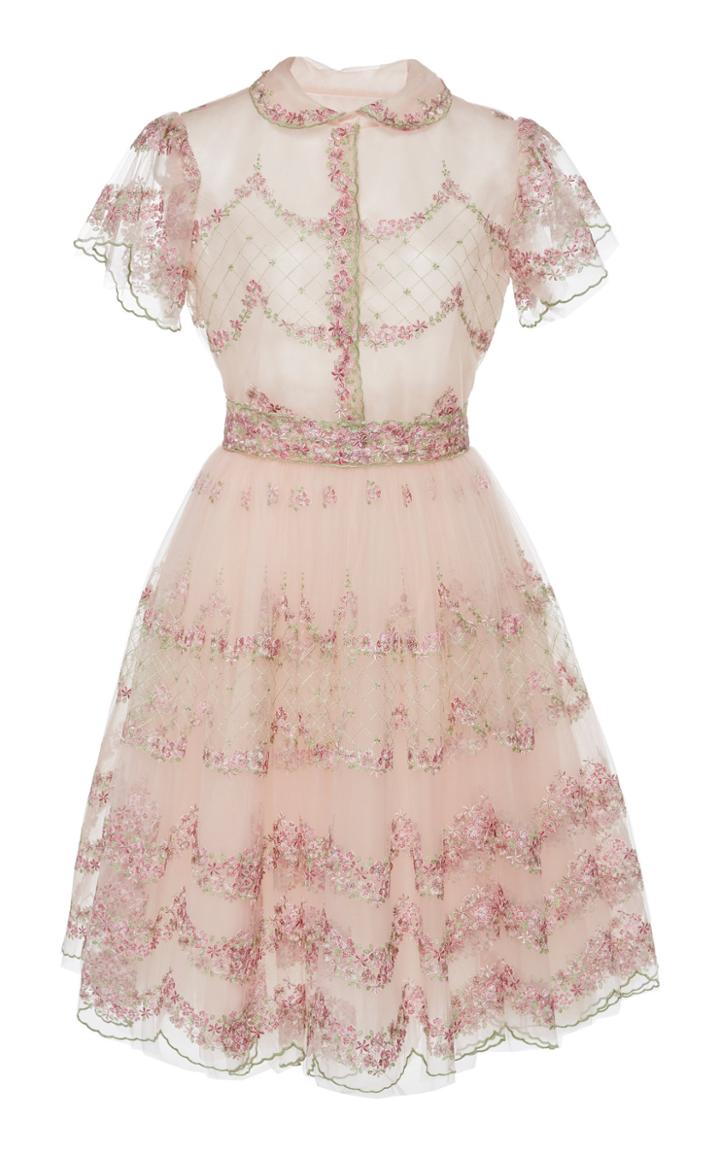 Luisa Beccaria Embroidered Cotton Blend Mini Dress