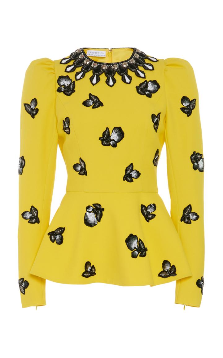 Moda Operandi Andrew Gn Embellished Crepe Peplum-hem Top
