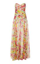 Caroline Constas Carrie Strapless Floral-print Chiffon Gown