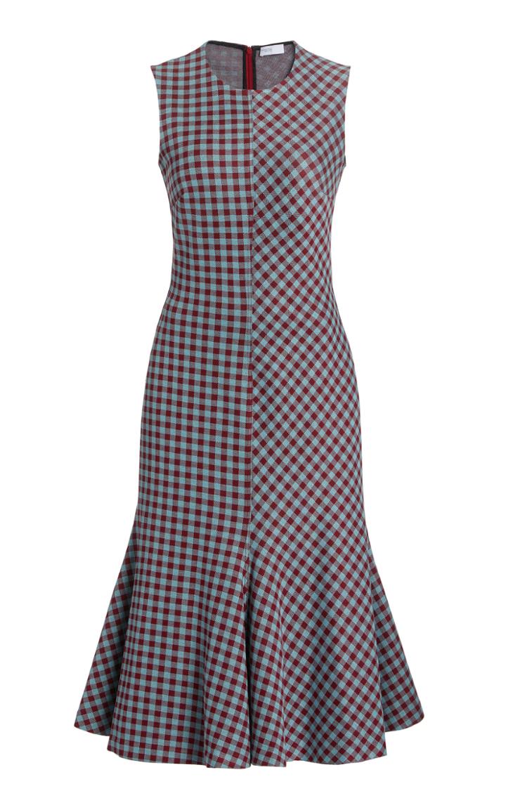 Rosetta Getty Fluted Gingham Knit Midi Dress
