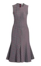 Rosetta Getty Fluted Gingham Knit Midi Dress