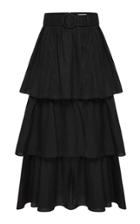 Moda Operandi Rebecca Vallance Layla Belted Linen Tiered Midi Skirt