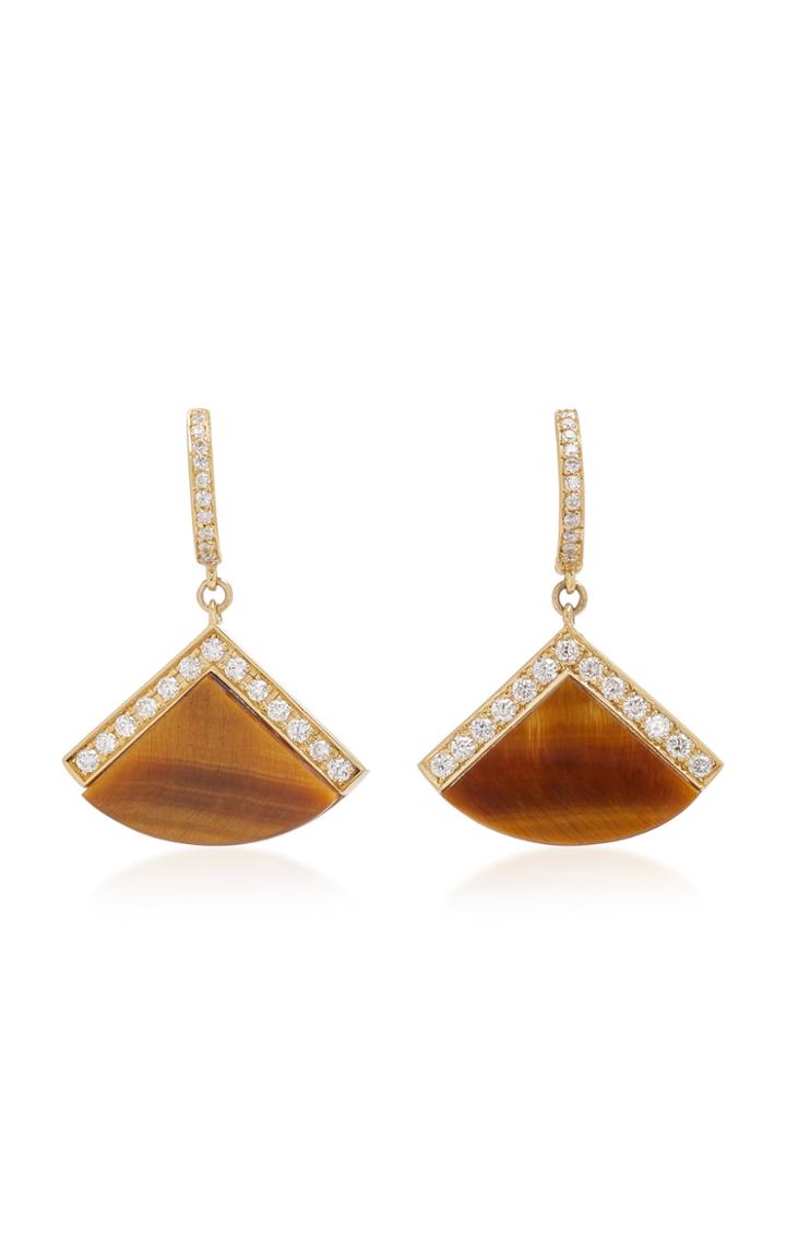 Fratelli Piccini Lul Fan 18k Gold Tiger's Eye And Diamond Earrings