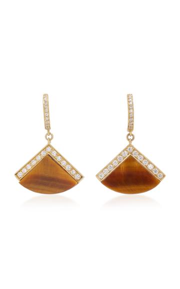 Fratelli Piccini Lul Fan 18k Gold Tiger's Eye And Diamond Earrings