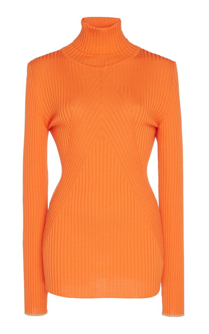 Victoria Beckham Merino Wool Slim Fit Rib Knit Sweater Size: 2