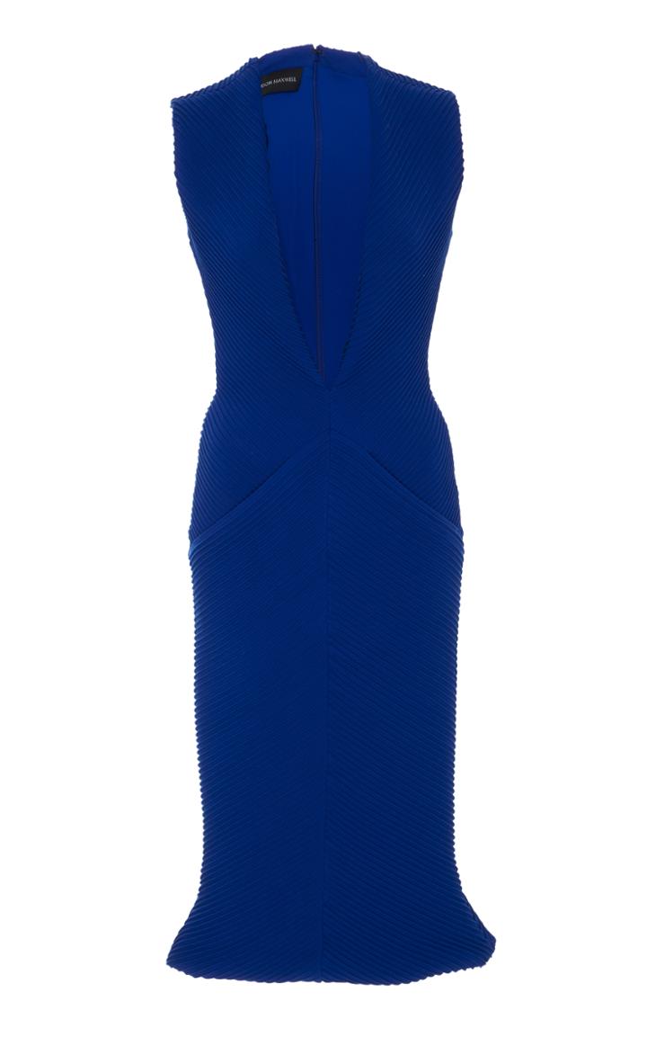 Brandon Maxwell Ribbed Flounce Hem Dress