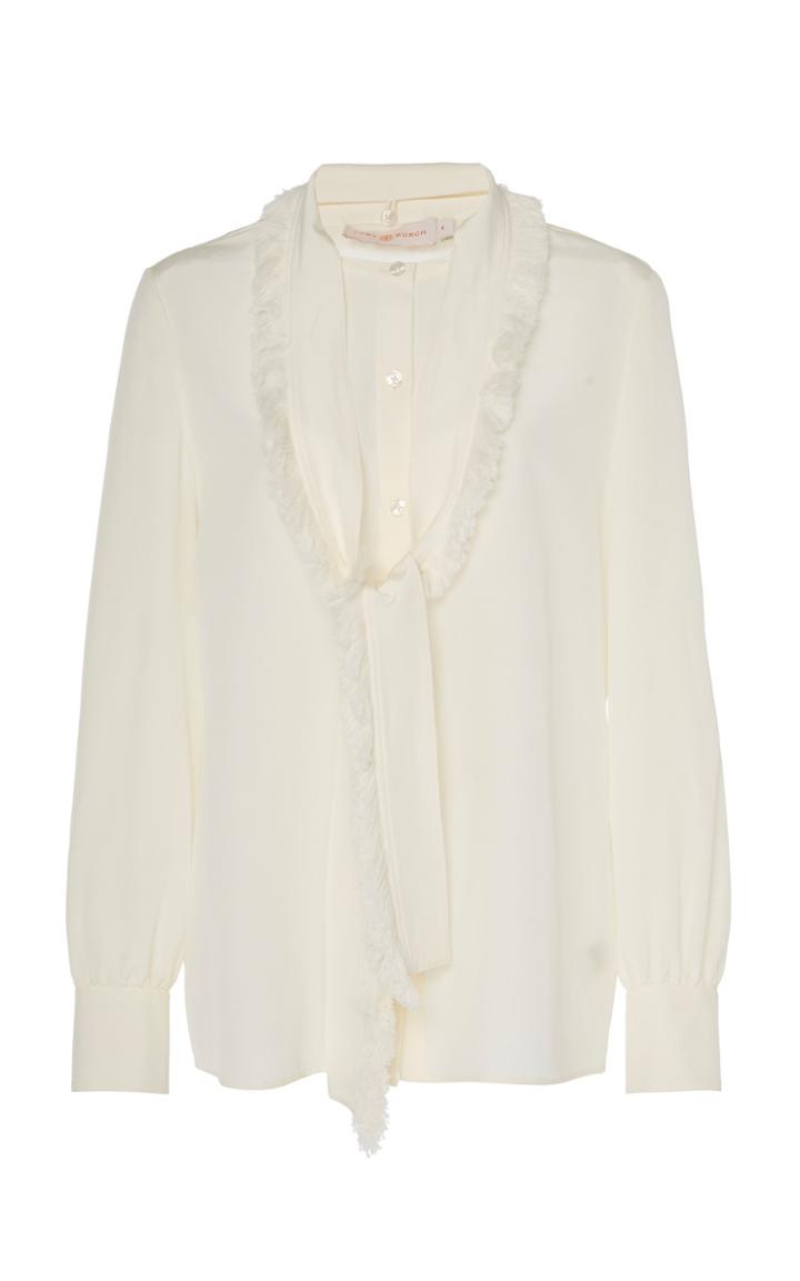 Tory Burch Silk Fringe Bow Blouse