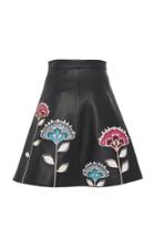 Carolina Herrera Embroidered Leather Mini Skirt