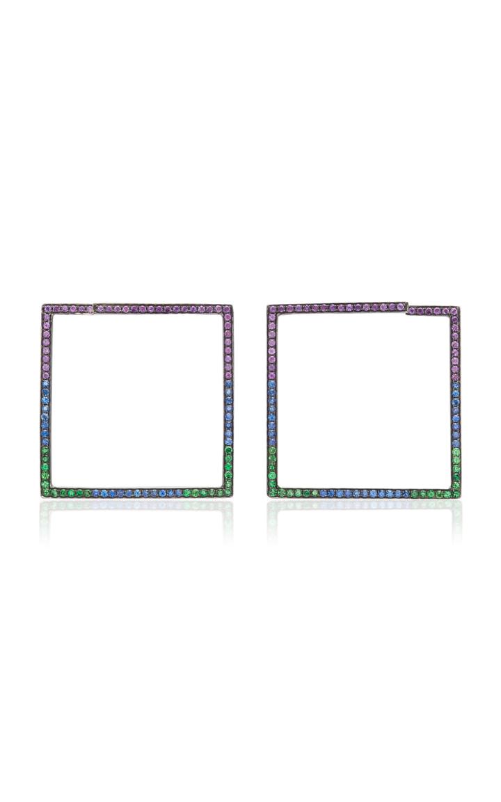 Lynn Ban Jewelry Black Rhodium-plated Silver Amethyst Sapphire And Tsavorite Hoop Earrings