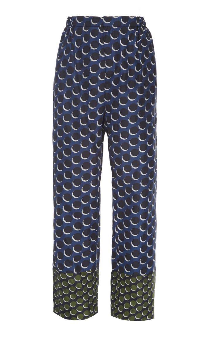 Biyan Pomelo Printed Silk Cropped Straight-leg Pants
