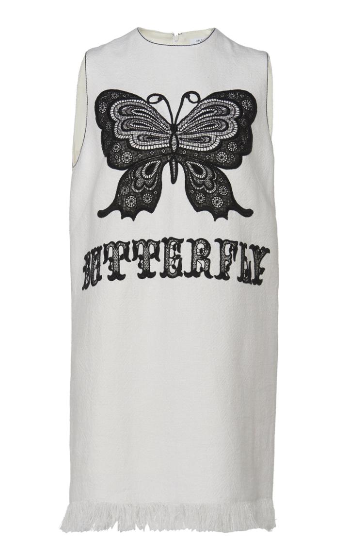 Andrew Gn Butterfly Embroidered Fringed Mini Dress