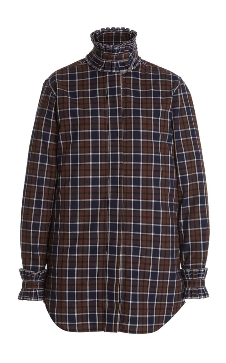 Moda Operandi Victoria Beckham Removable Ruffle-trimmed Collar Checked Flannel Shirt