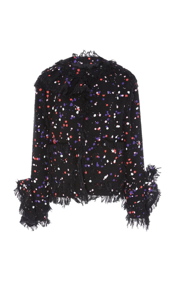 Msgm Frayed Printed Cotton-blend Tweed Jacket
