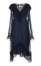 Lee Mathews Eliza Crinkle Silk Long Sleeve Ruffle Dress With Slip