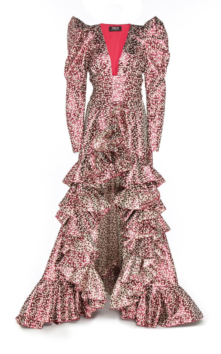 Paule Ka Ruffled Lurex Jacquard Gown