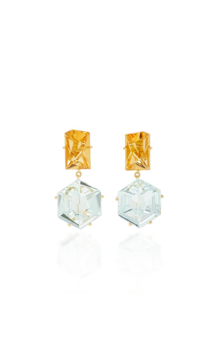 Misui 18k Gold Aquamarine And Citrine Earrings