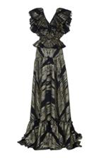 Dundas Metallic Feather Jacquard Flounce Maxi Dress