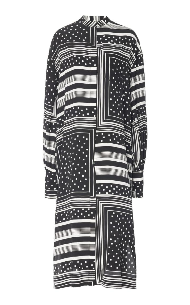 Co Geometric Printed Silk Shirt Dress