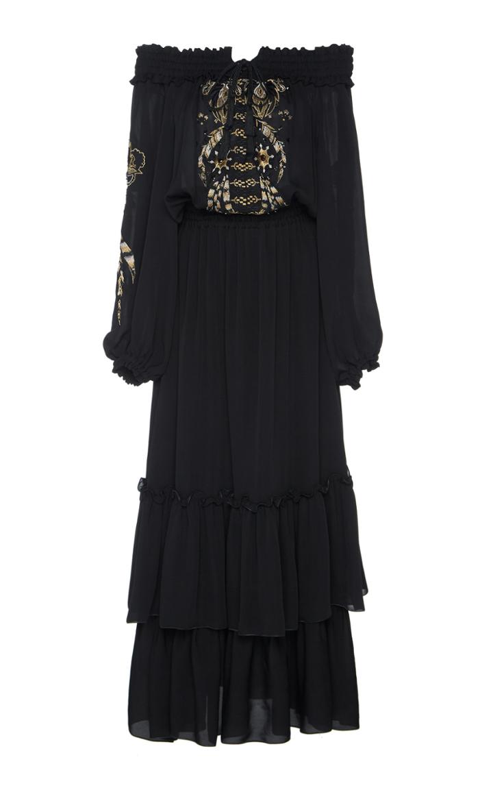 Dundas Embroidered Silk Georgette Off-the-shoulder Maxi Dress