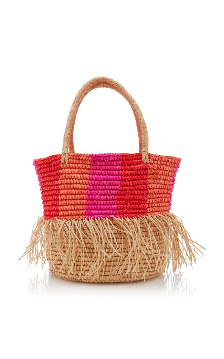 Sensi Studio Multistriped And Fringe Medium Straw Tote