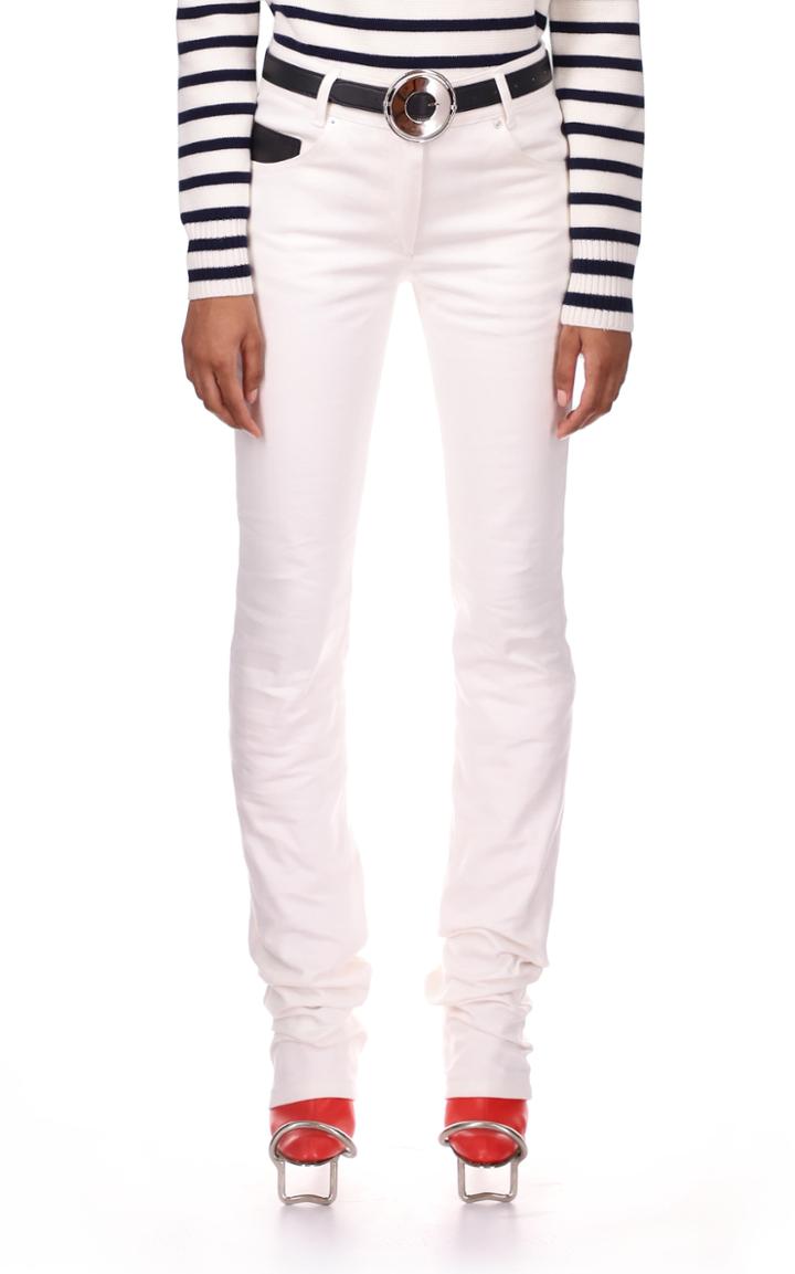 Moda Operandi Paco Rabanne Leather-trimmed Raw Denim High-rise Straight-leg Jeans