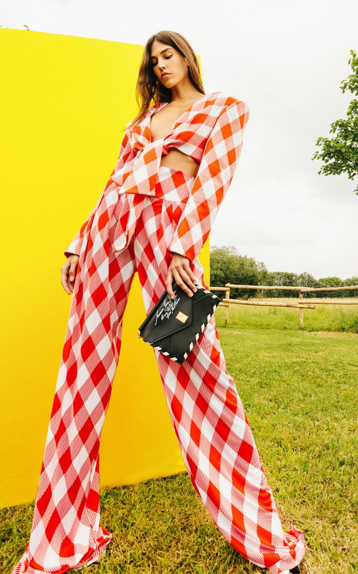 Moda Operandi Balmain Button-detailed Gingham Crepe Wide-leg Trousers