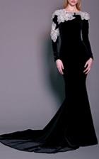 Christian Siriano Velvet Long Sleeve Gown With Sequin Embroidery