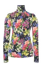 Dolce & Gabbana Floral-print Stretch Silk-charmeuse Turtleneck Top