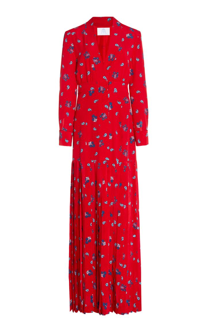 Rebecca De Ravenel Pleated Mixed-print Silk Dress