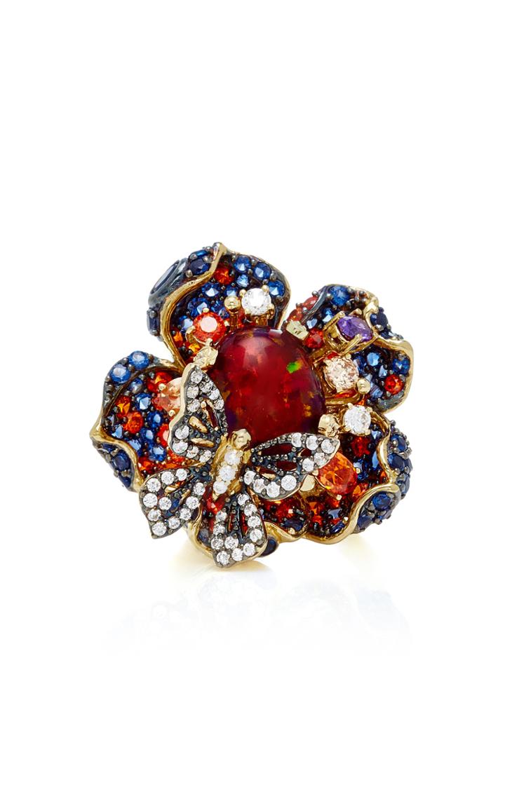 Anabela Chan Violet Opal Bloom 18k Black And Gold Vermeil Diamond Ring