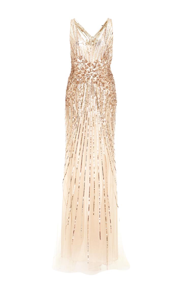 Monique Lhuillier Halter Neck Sequin Embellished Gown