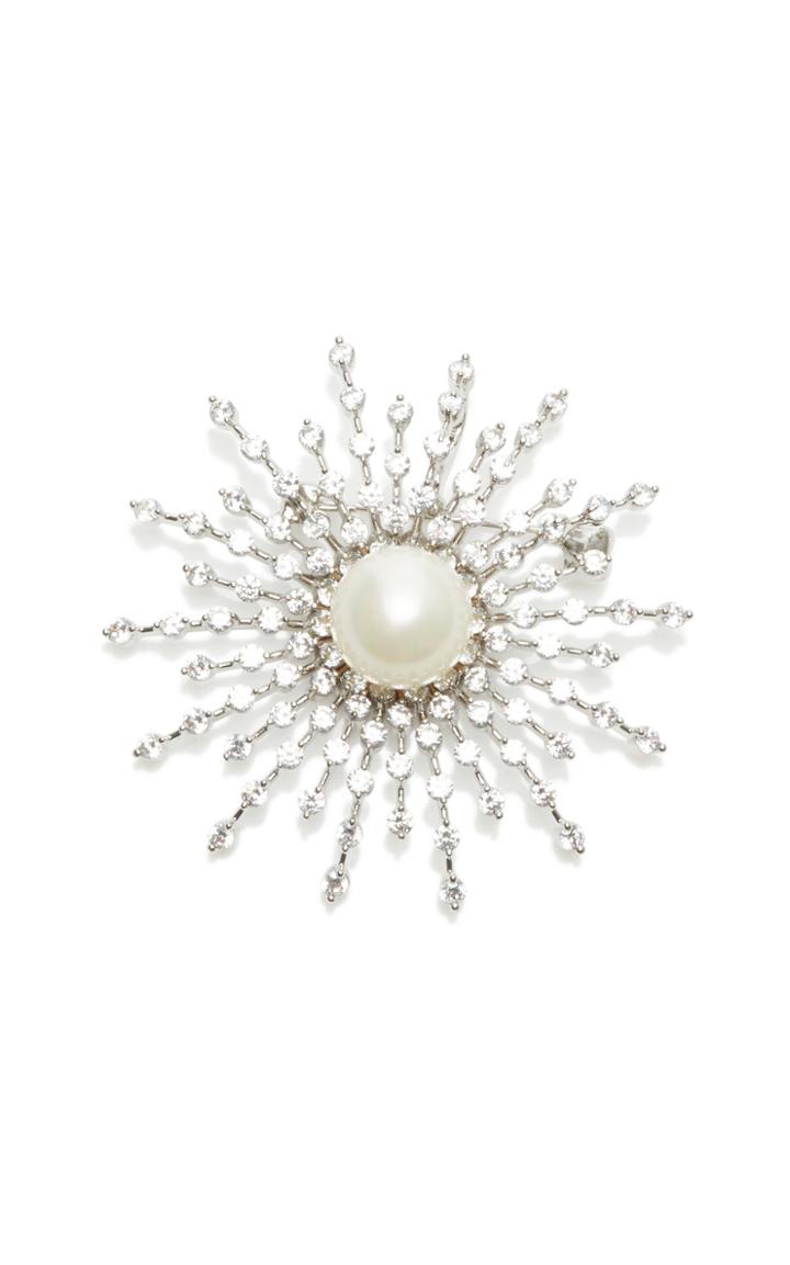 Fallon Silver-tone, Crystal And Pearl Brooch