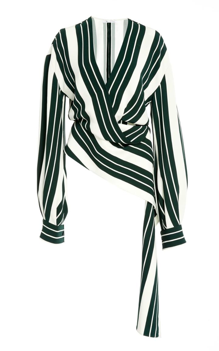 Oscar De La Renta Asymmetric Striped Twill Top