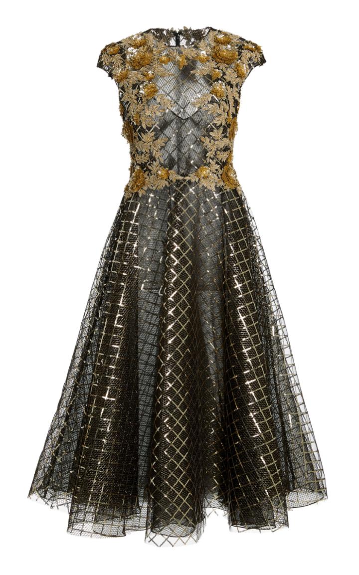 Moda Operandi Pamella Roland Floral-appliqued Sequined Cocktail Dress