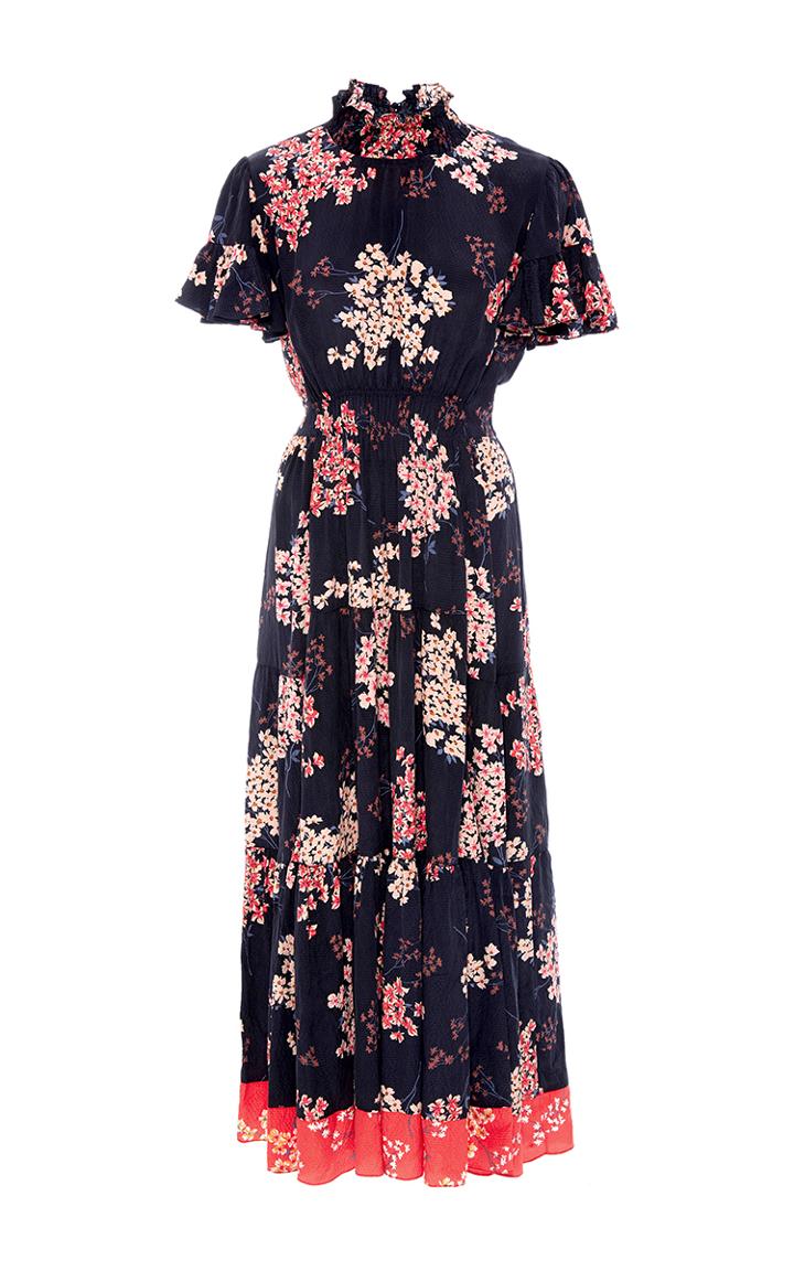 Rebecca Taylor Phlox Floral Print Midi Dress